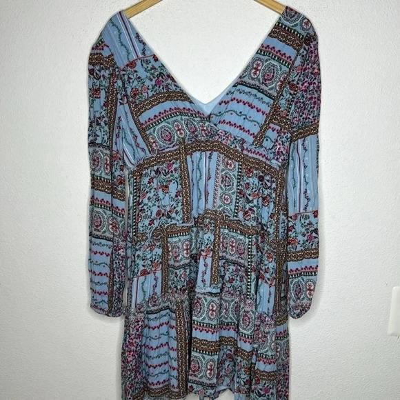 Altar’d State Boho Wide Sleeve Double V Neck Dress Blue Size Medium - Picture 2 of 5